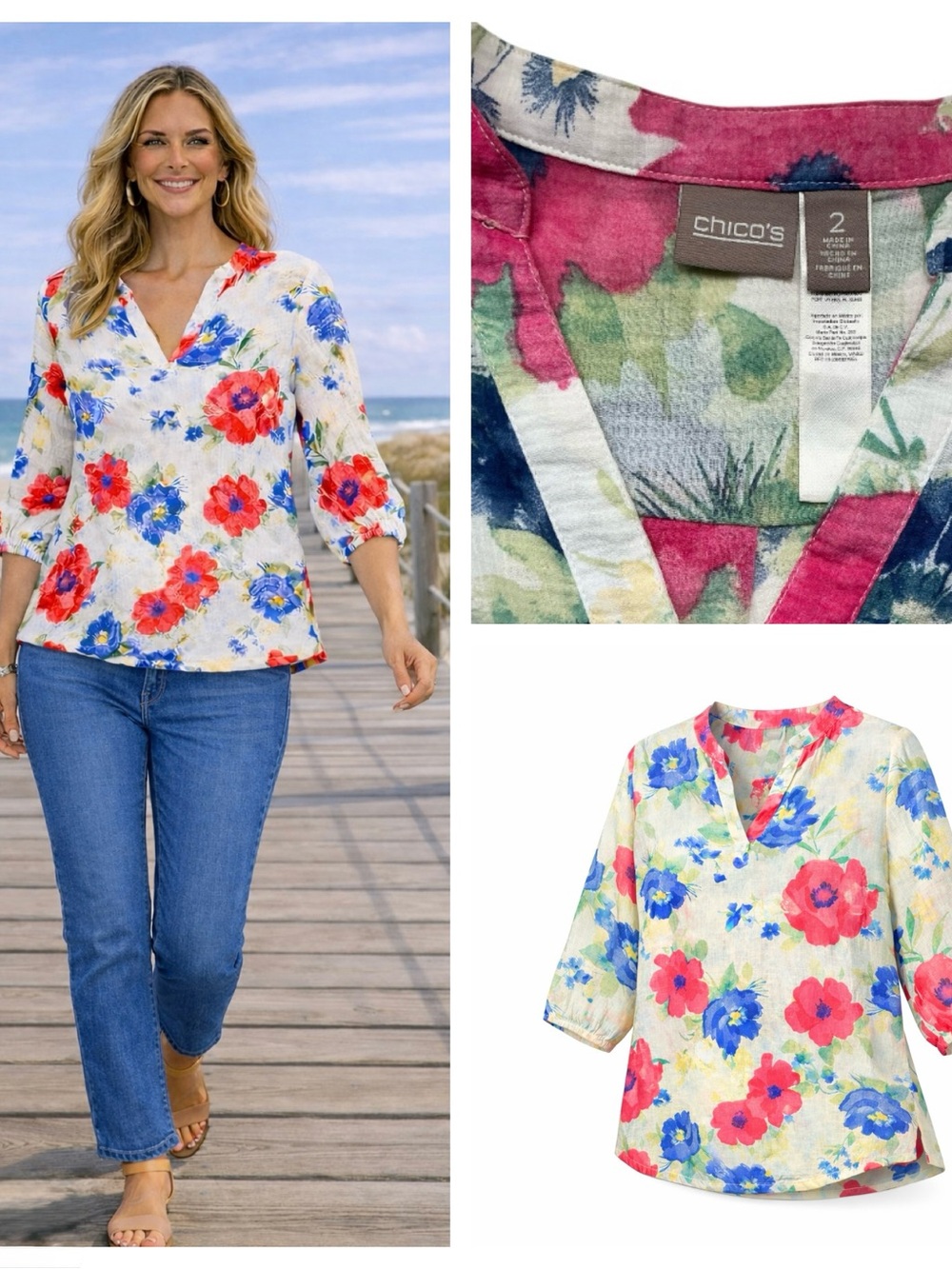 Chico’s Floral Gauze Pullover Top